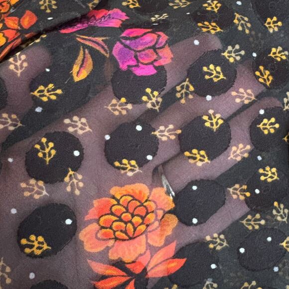LOFT Sheer Floral Button Down Blouse M Whimsigoth Boho Cottagecore Dark Romantic - Picture 7 of 10